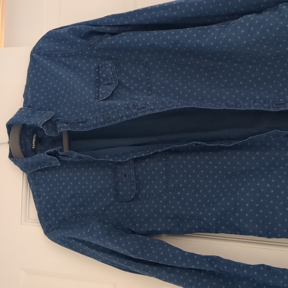 Express xs blue dot cowboy button down shirt